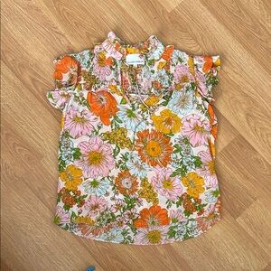 Colorful Floral Ruffle Blouse NWOT